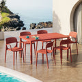 WestinTrends Playa 7-Piece Outdoor Rectangular Metal Patio Dining Table Set With Stackable Patio Dining Chairs, Red