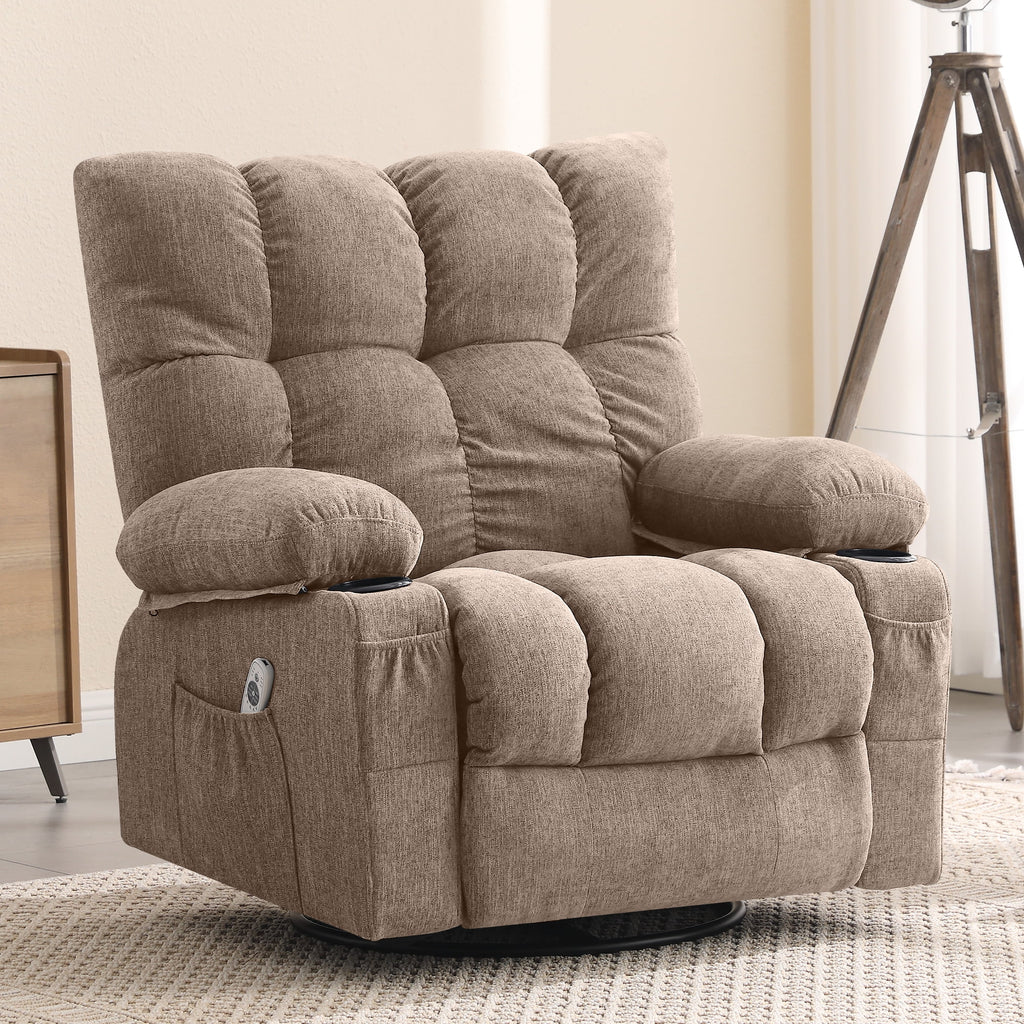 JONPONY Manual Recliner Chair with Heat Therapy and Massage Function, Heavy Duty Reclining Mechanism Massage Chair, Elderly Single Rocker Sofa with Cup Holders for Bedroom Home Theater,Grey