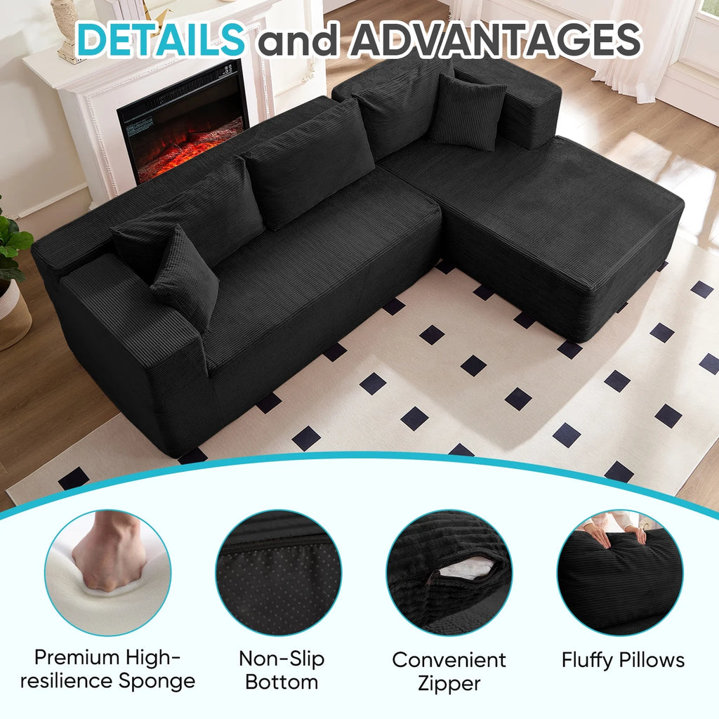 ZAFLY 106" Cloud Sectional Couch with Chaise, No Assembly Required L Shaped Sleeper Sofa, Oversized Deep Seat Modular Couches and Sofas for Living Room - Right, Black