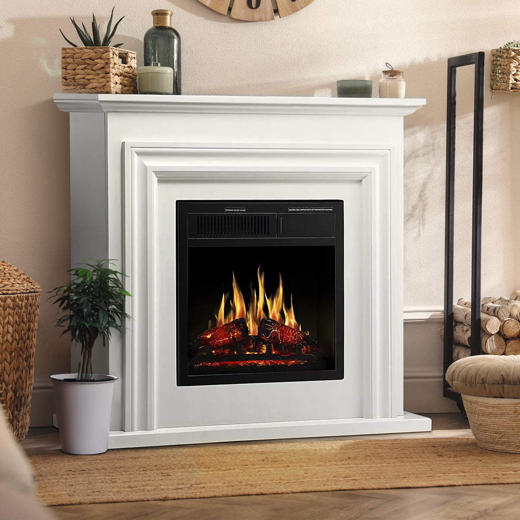 Electactic Electric Fireplace, Free Standing Fireplace, with Remote Control, Adjustable LED Flame, 750W/1500W -��White��