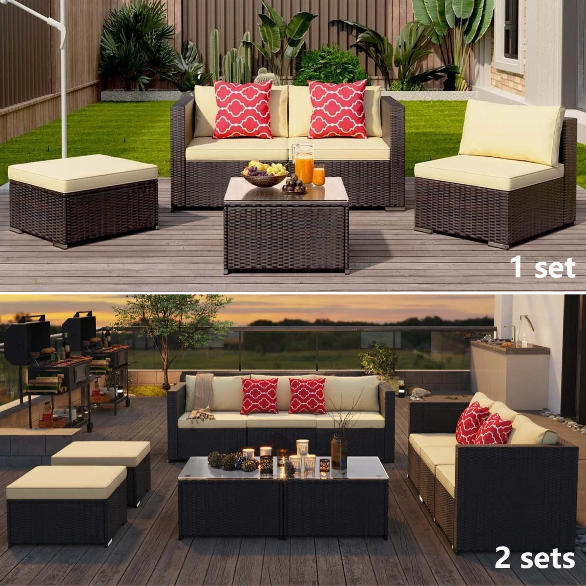 Patio Furniture Set Clearance, Lofka 5 Piece Outdoor Sectional Furniture Chair Set with Cushions and Tea Table, Gray