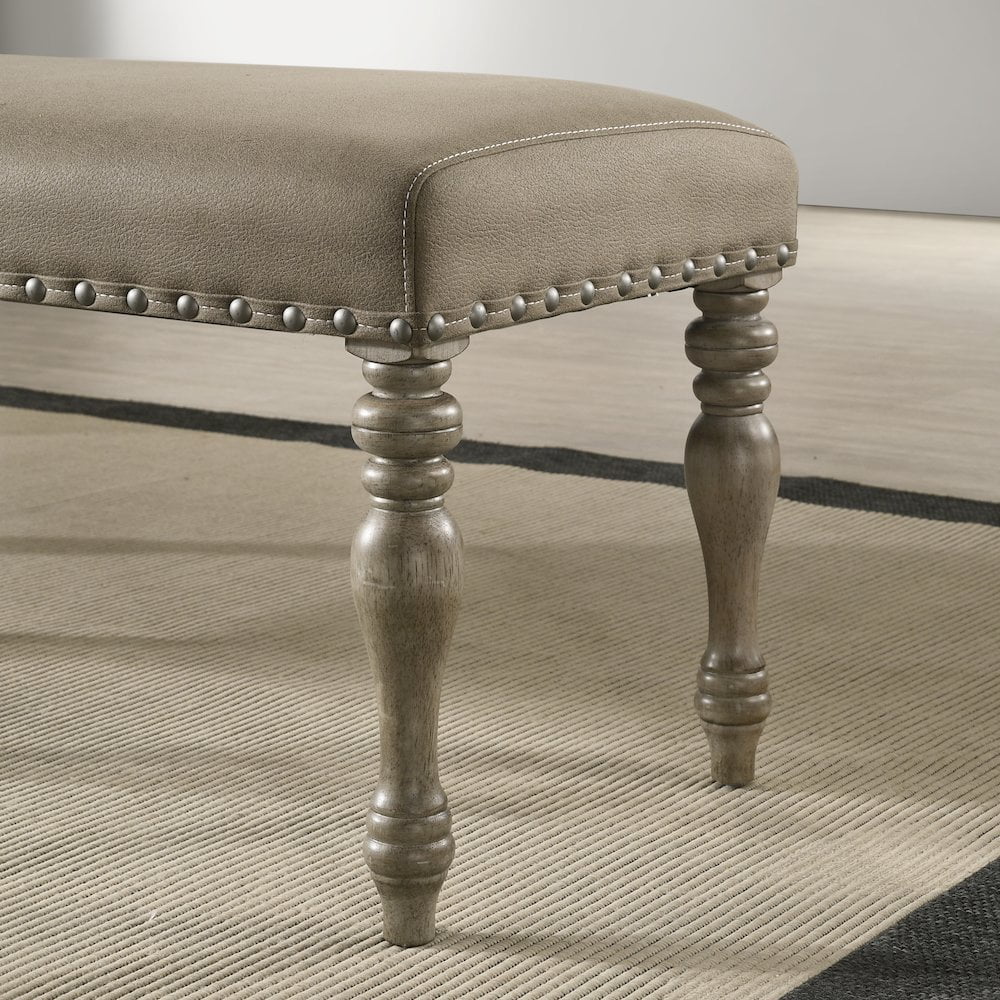 Birmingham Nailhead 6-Piece Table with Nail Head Bench Dining Set, Driftwood