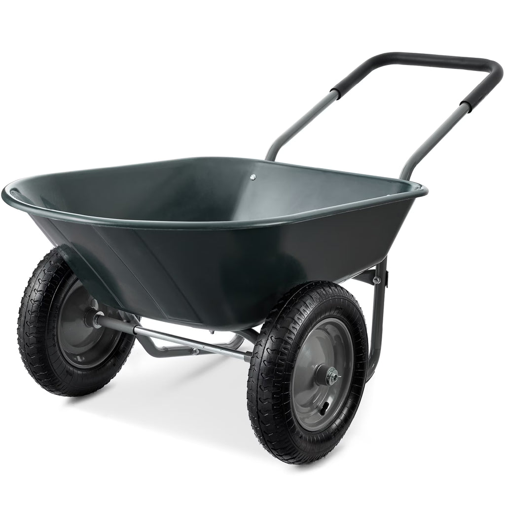 Best Choice Products Dual-Wheel Home Wheelbarrow Yard Garden Cart for Lawn, Construction - Green