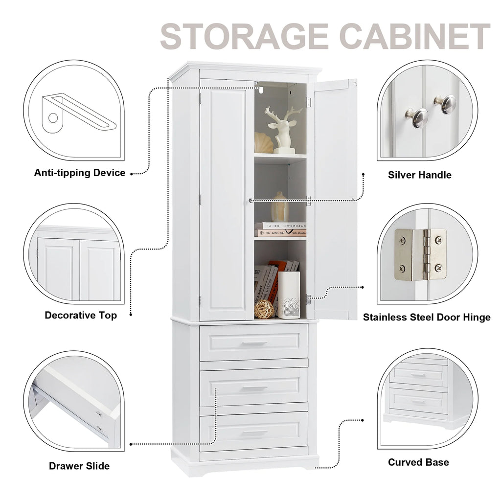 Bellemave White Tall Storage Cabinet with Adjustable Shelf Bathroom Cabinet with 1 Drawer and Storage Rack Large Freestanding Wood Cabinet Storage Organizer Floor Cabinet, White