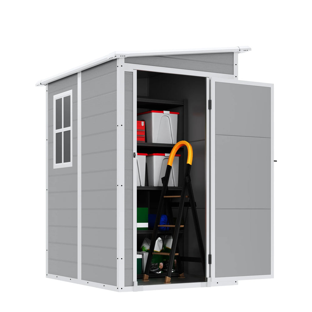 Syngar Outdoor Storage Shed with Lockable Doors, Dark Gray
