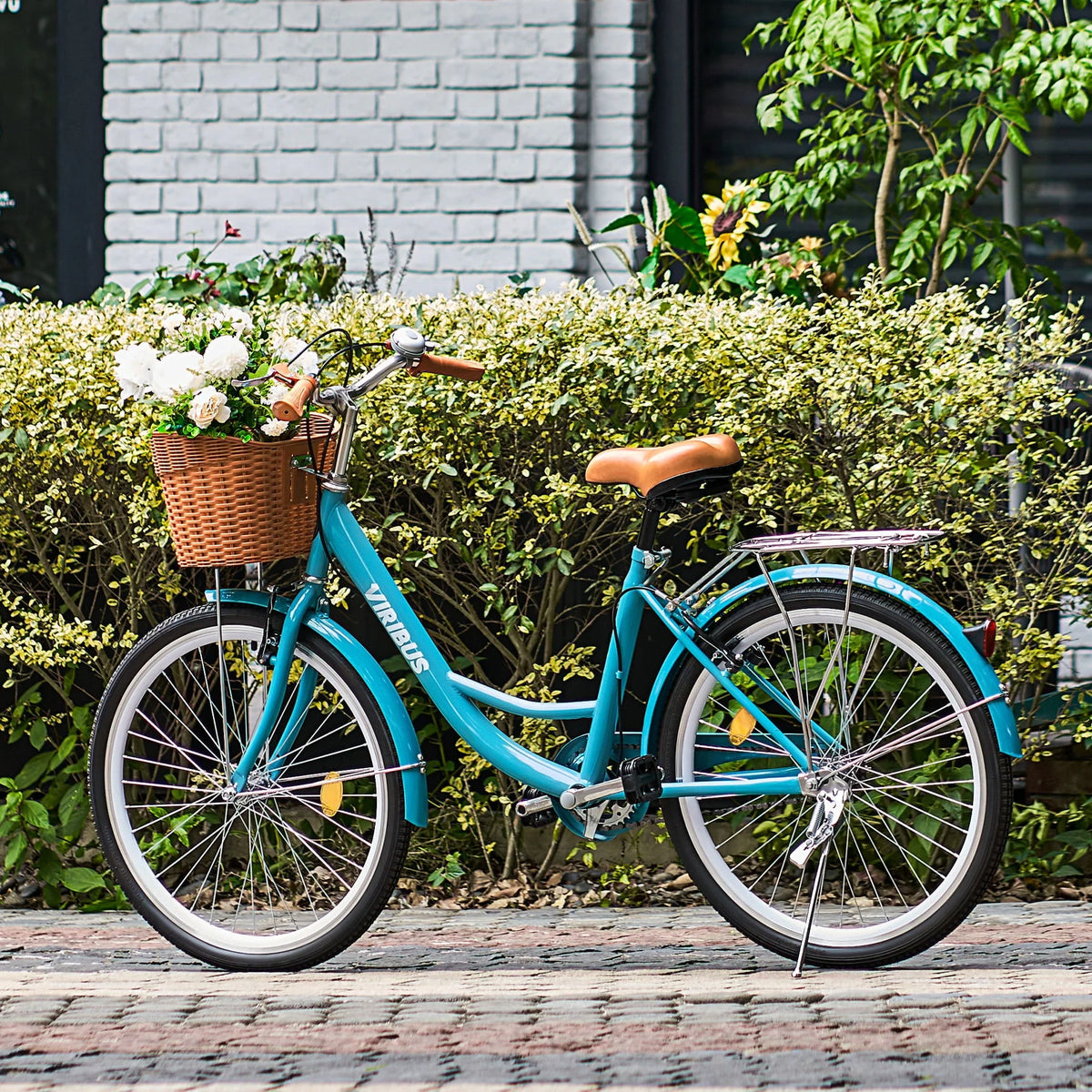 Viribus Women's Comfort Bike 24 Inch Hybrid Bike with Carbon Steel Frame V Brakes Teal
