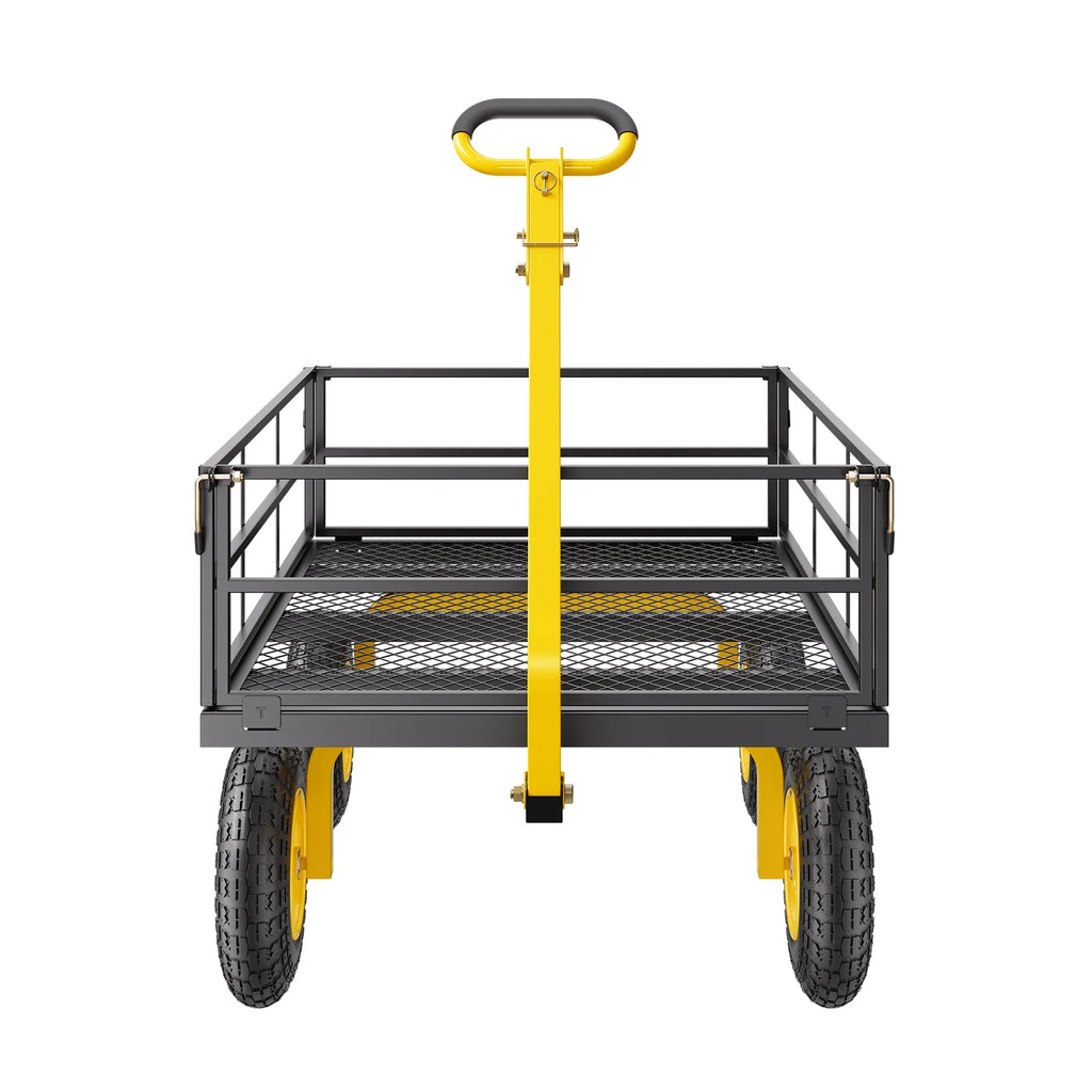 KFFKFF Mesh Steel Garden Cart 1200 Lbs, 43.3 x 29.5 " Heavy Duty Utility Wagon Cart, Pullable Metal Garden Trolley with 13' All Terrain Tires, Removable Mesh Sides, 180��Swiveling Handle (Green)