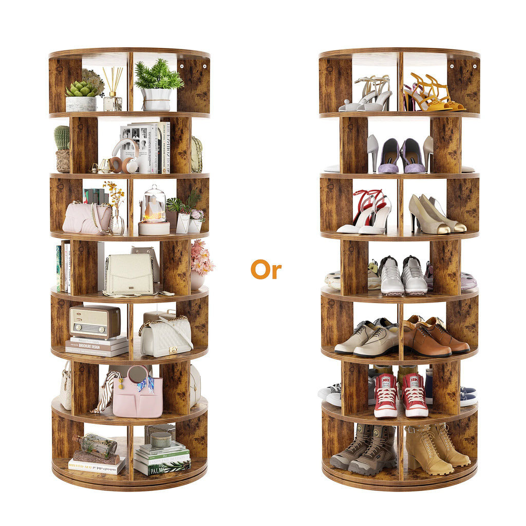 Homieasy Rotating Shoe Rack Tower, 7-Tier Spinning Shoe Rack 360 Revolving Shoe Rack Organizer for Closet, Display Round Storage Carousel Shoes Closet Organization, Black