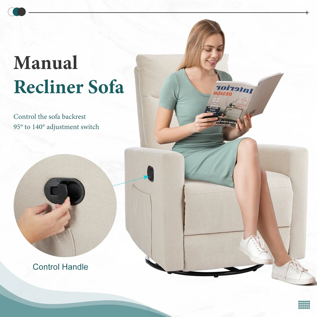 Recliner Message Chair with Footrest, Swivel Rocking Glider, High Back Upholstered Deep Seat for Living Room, Grey