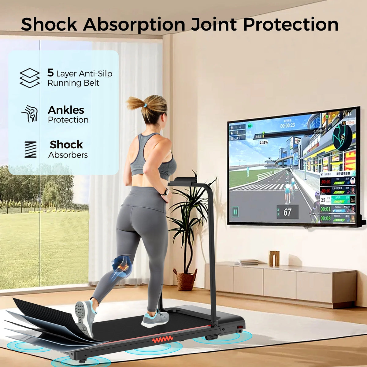 2 in 1 Walking Pad Treadmill, Foldable Treadmills with Handle Bar, 2.5HP Portable Folding Treadmill with Remote Control, Under Desk Treadmill for Home Office, 300lbs, Black