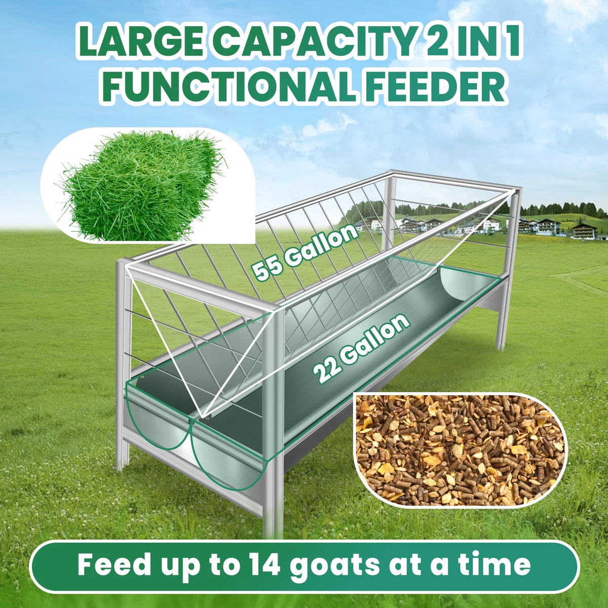 Stainless Steel Livestock Feed Stand, 2-in-1 Hay Water Trough, Heavy-Duty Joints, Ranch Durability