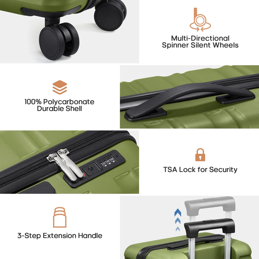 MIUSSE Luggage Sets 3 Piece, 20 Inch Carry On Luggage with Wheels, 100% PC Hardshell Suitcase with TSA Lock, Carry On Suitcases Airline Approved With Travel Backpack for Men Women