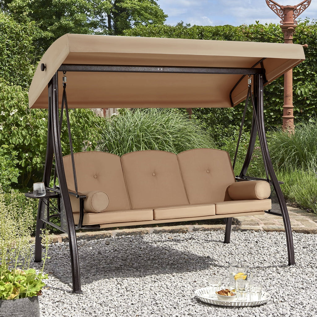 Homrest 3 Person Patio Outdoor Porch Swing with Adjustable Canopy, Backrest, Swing Bed with Stand for Garden,Deck