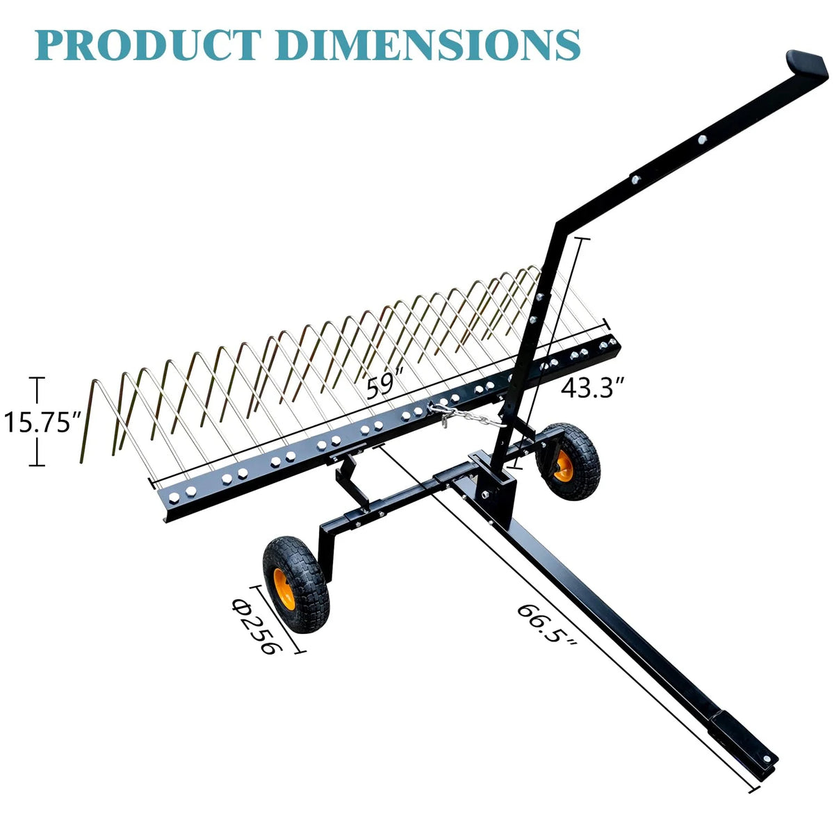 Pull Behind Rake for Riding Mower 60 Inch,Pine Straw Rake for ATV,Tow Behind Pine Needle Rake for Tractor,Tractor Rake with Lift Handle & 24 Steel Tines for Leaves,Pine Needles,Grass