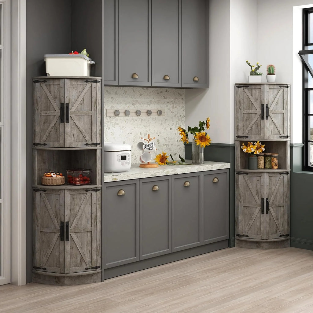 Vabches Farmhouse 64.8'' Tall Corner Cabinet with 4 Doors and 5 Storage Shelves for Kitchen, Living Room, White