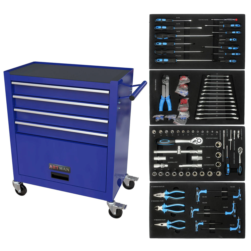 Roromall Rolling Tool Chest Removable Metal Tool Cart Storage Cabinet Tool Set with 4 Wheels Drawers and Tools
