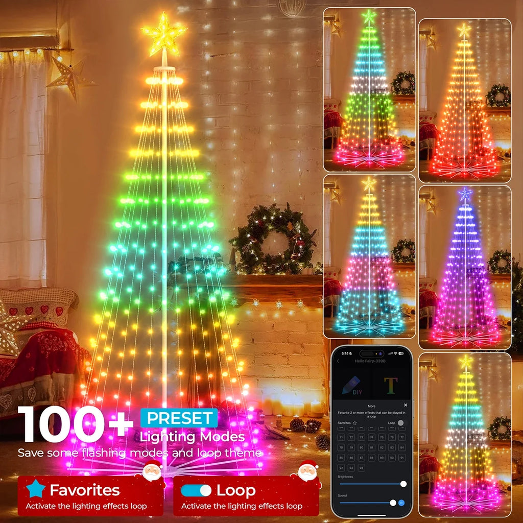 8FT 191 LED Christmas Cone Tree Smart Light with 58 Modes DIY Timer Remote Dimmable Artificial Christmas Tree for Porch Yard Patio Indoor Outdoor Xmas Holiday Decor