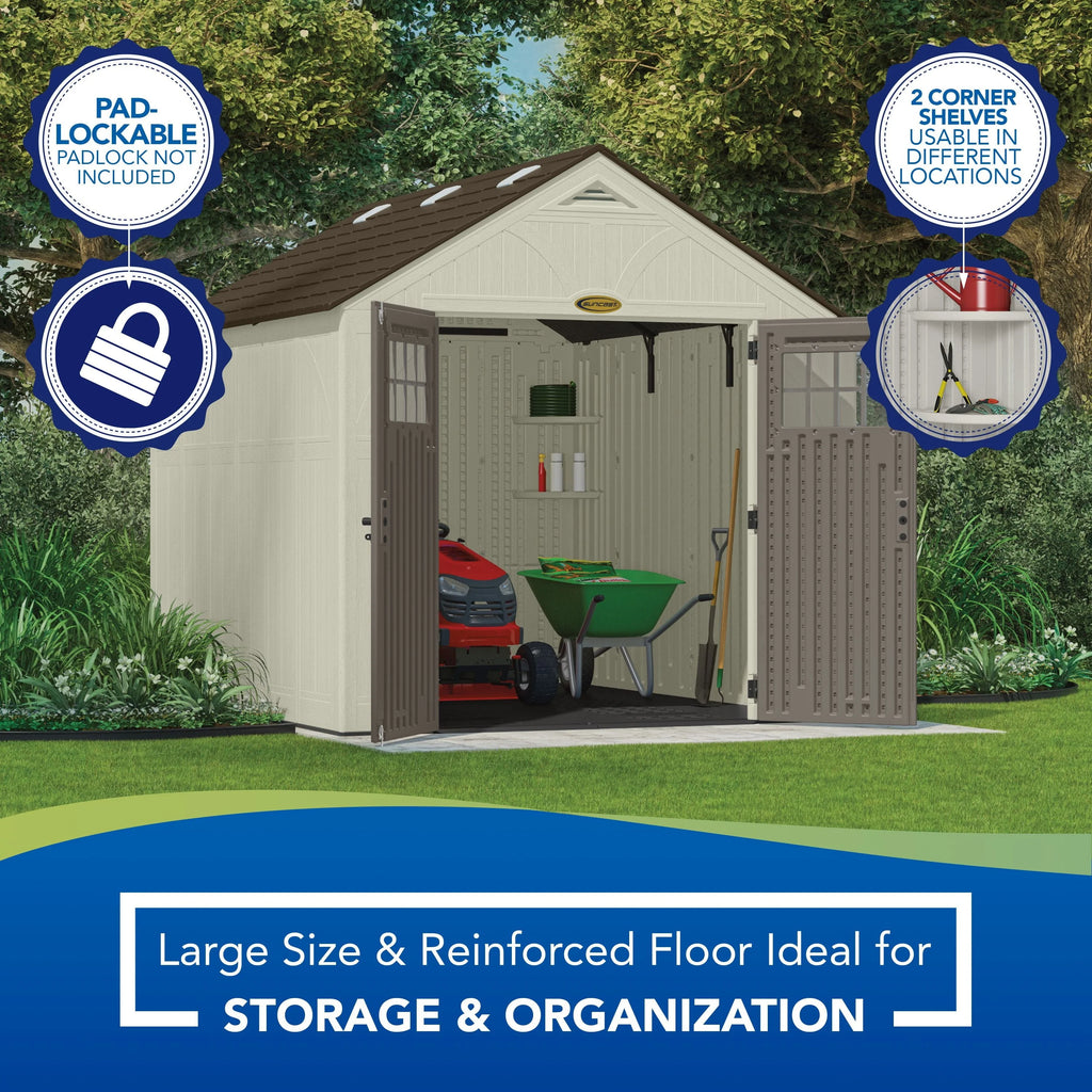 Suncast Metal and Resin Storage Shed, Vanilla, 8ft x 10ft, 547 Cu. ft. coverage area