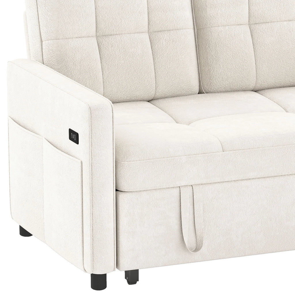 Dextrus  3-in-1 Convertible Futon Sofa Bed, Modern Sleeper Sofa with Pull-Out Bed for Small Place, Beige