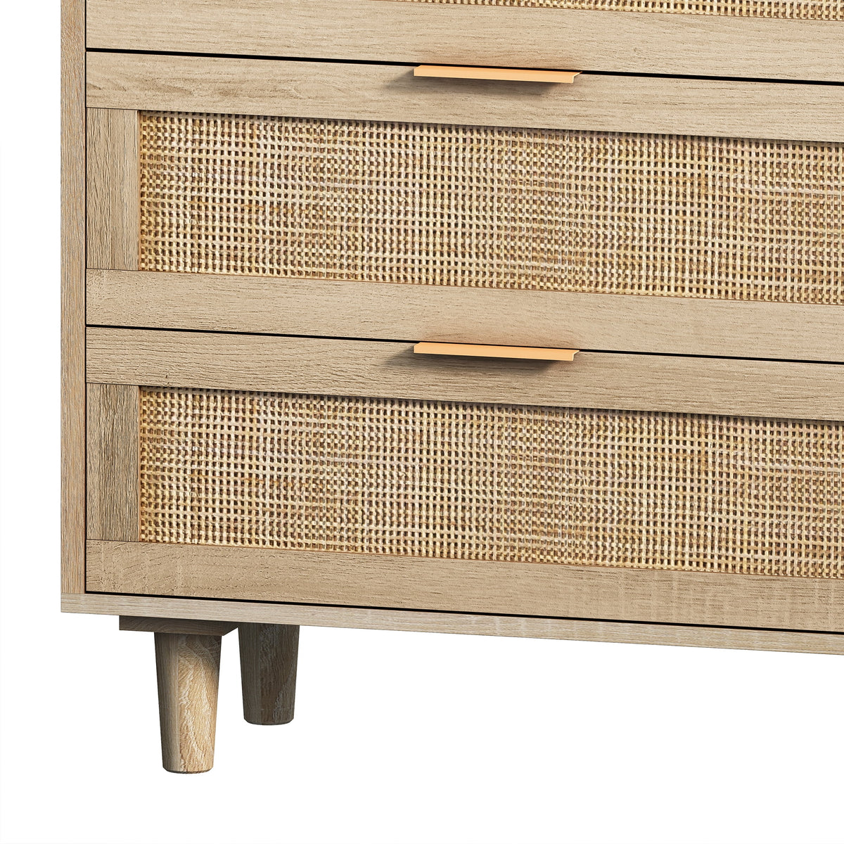 Wide 6 Drawer Rattan Dresser, Boho Dresser for Bedroom, Wooden Dresser Chest of Drawers, Natural