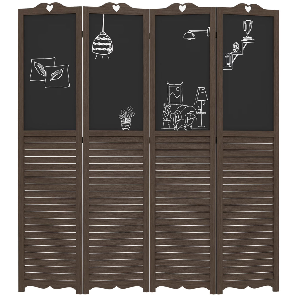 HOMCOM 5.5' 4 Panel Room Divider, Indoor Privacy Screens for Home, Brown
