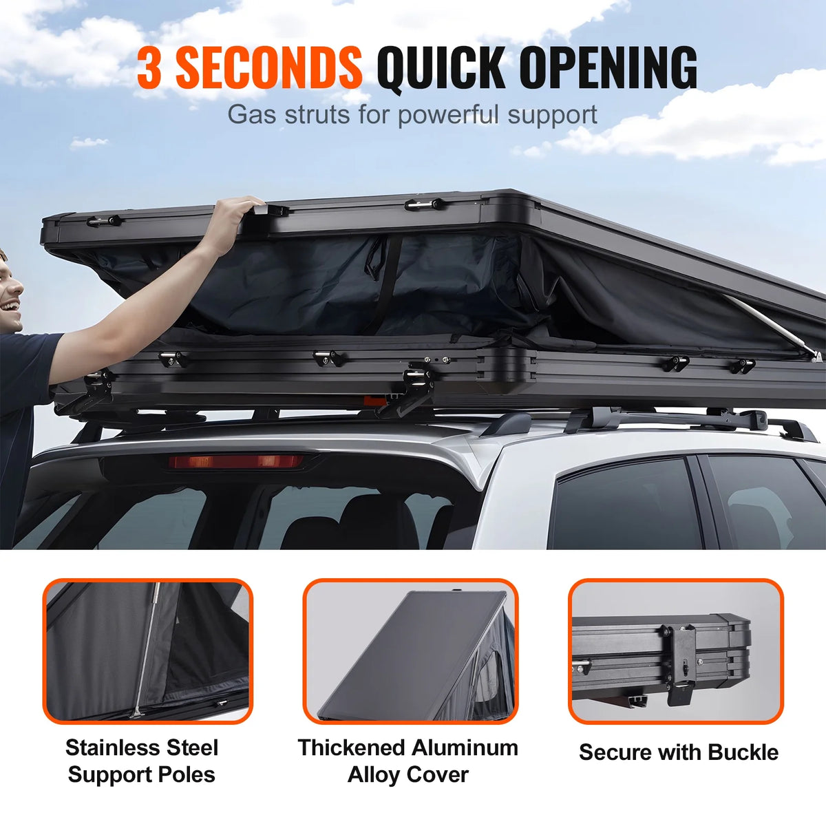 KFFKFF Hard Shell Rooftop Tent, Naturnest Shelter for 2-3 Individuals, Sturdy Roof Tent with Extendable Ladder and Thick Mattress, Resistant to Water and Wind for Jeep, SUV, Van, and Pickup Truck