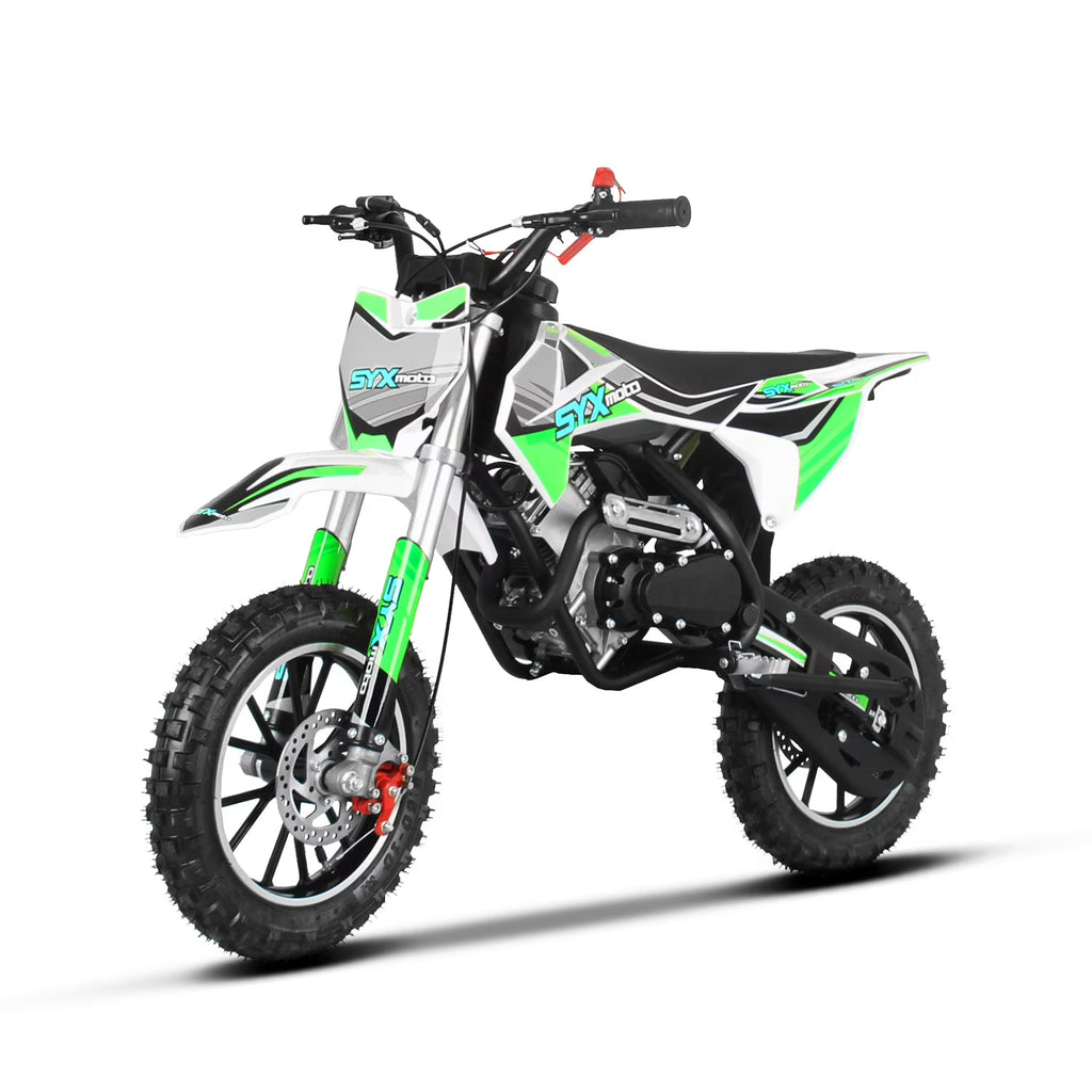 SYX MOTO 58cc Kids Mini Dirt Bike - 4-Stroke Gas Pit Bike, Pull Start, Off-Road Bike for Boys & Girls, Red/White