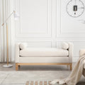 53.5"W Elegant Upholstered Bench with Wood Legs & Round Pillows,Comfy Boucle Fabric Footrest with Arms, Entryway Bench for End of Bed, Bedroom and Living Room, Ivory