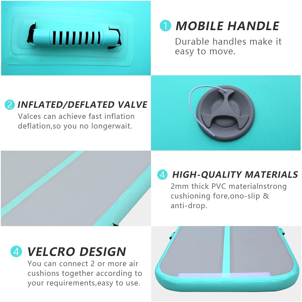 Gymnastics Mat Set 10FT Inflatable Tumbling Mat, 39*24 inch Air Roller Gymnastics Barrel and 3 Air Block with 800W Air Pump for Training Cheerleading Home Use Yoga and Water Use