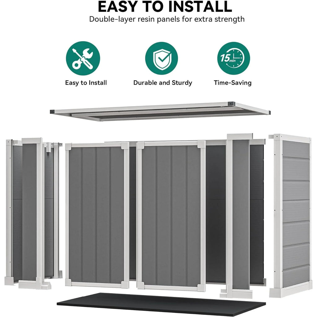 Shinpt Outdoor Storage Shed, 41 Cu Ft. All-Weather Resin Tool Shed, Lockable Double Door Shed for Storage of Garden Tools, Pool Accessories, Bikes, Garbage Bin, for Garden, Yard Lawn Pool