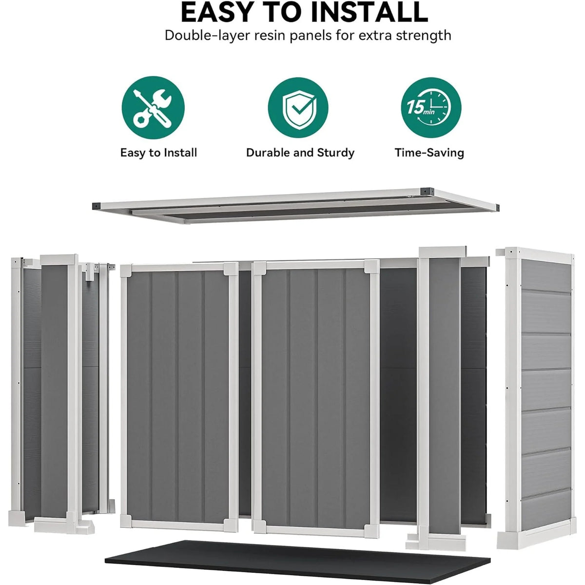 5'��3' Outdoor Storage Shed, Resin Storage Cabinet, Garden Tool Shed with Double Lockable Doors, Organizer Cabinet for Patio Yard, Gray