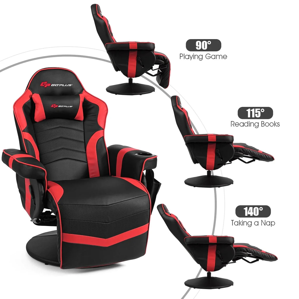 Goplus Massage Gaming Recliner Reclining Racing Chair Swivel Black
