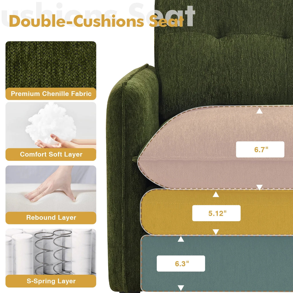 Aemeios Upholstered Chenille OversizedAccent Armchairs with Ottoman and Side Pocket, Cream