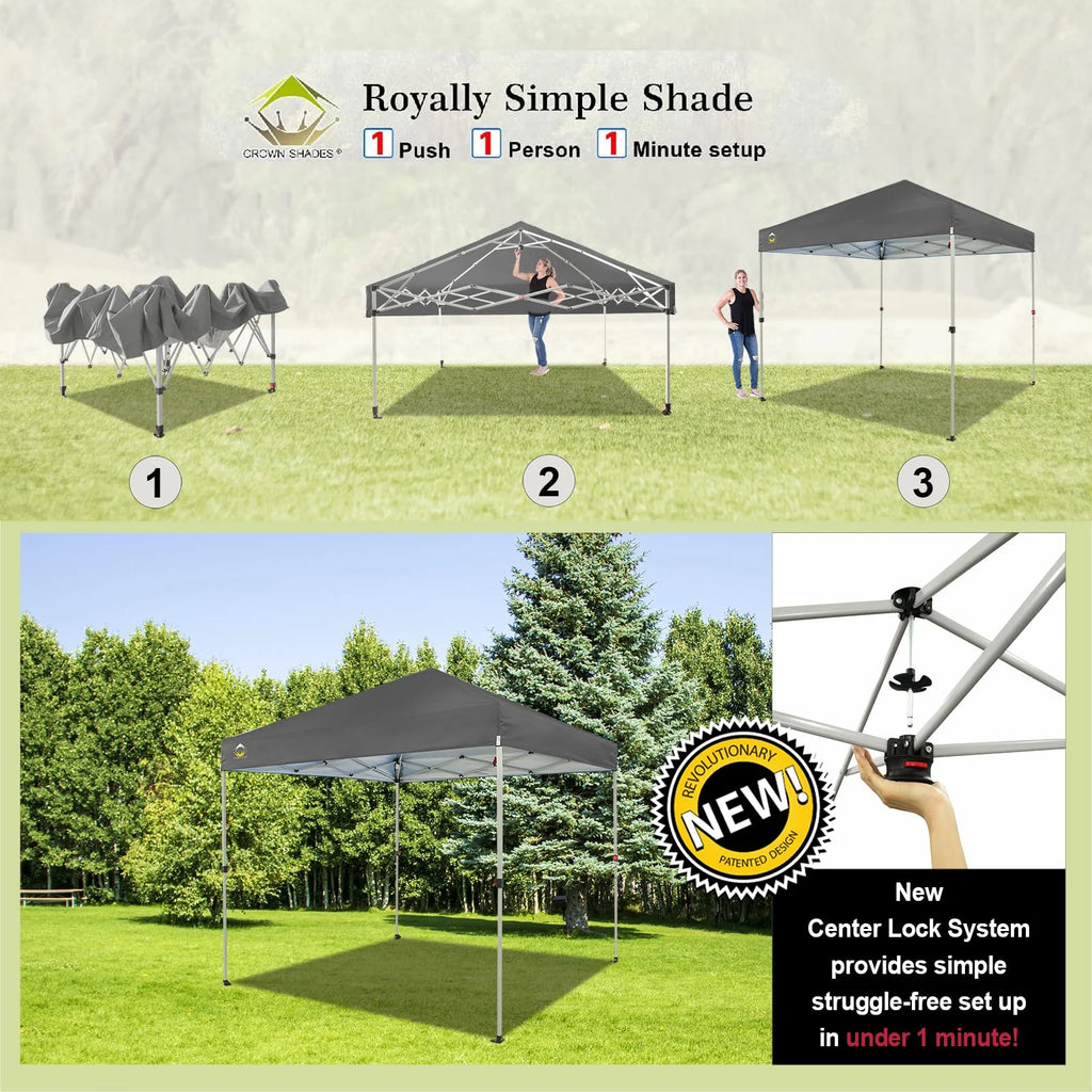 CROWN SHADES 8x8 Pop Up Canopy with One Push Setup Easy Outdoor Sun Shade for Events Parties Camping Forest Green