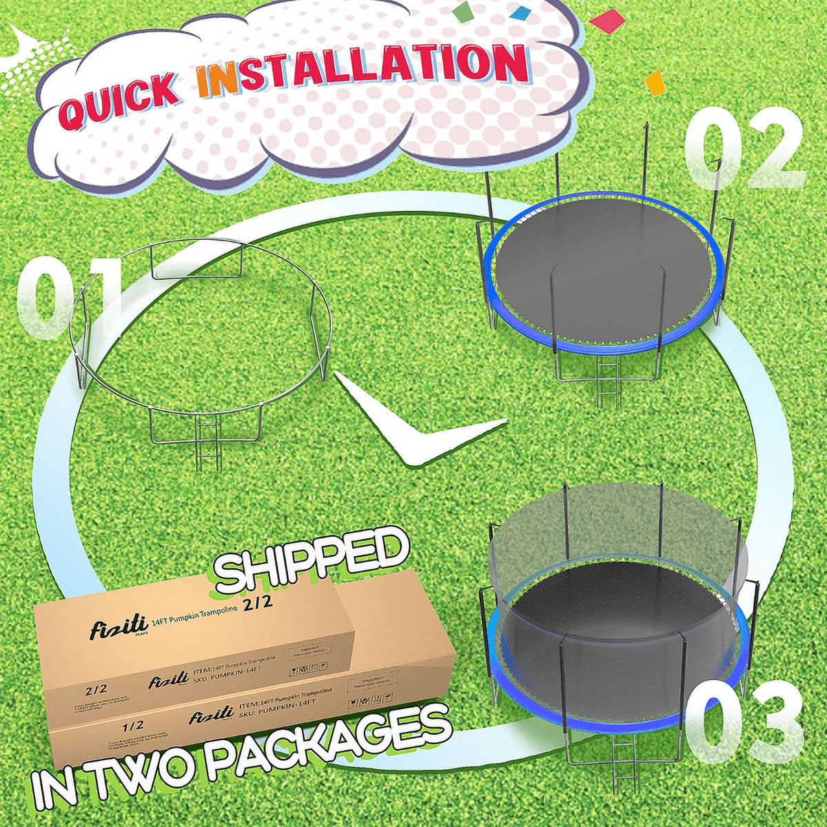 Fiziti Trampoline with Basketball Hoop & Enclosure, 2000lbs 12FT 14FT 16FT Trampoline for 6-8 Kids and Adults, Outdoor Backyard Trampoline with Light,Hose,Ladder, Socks