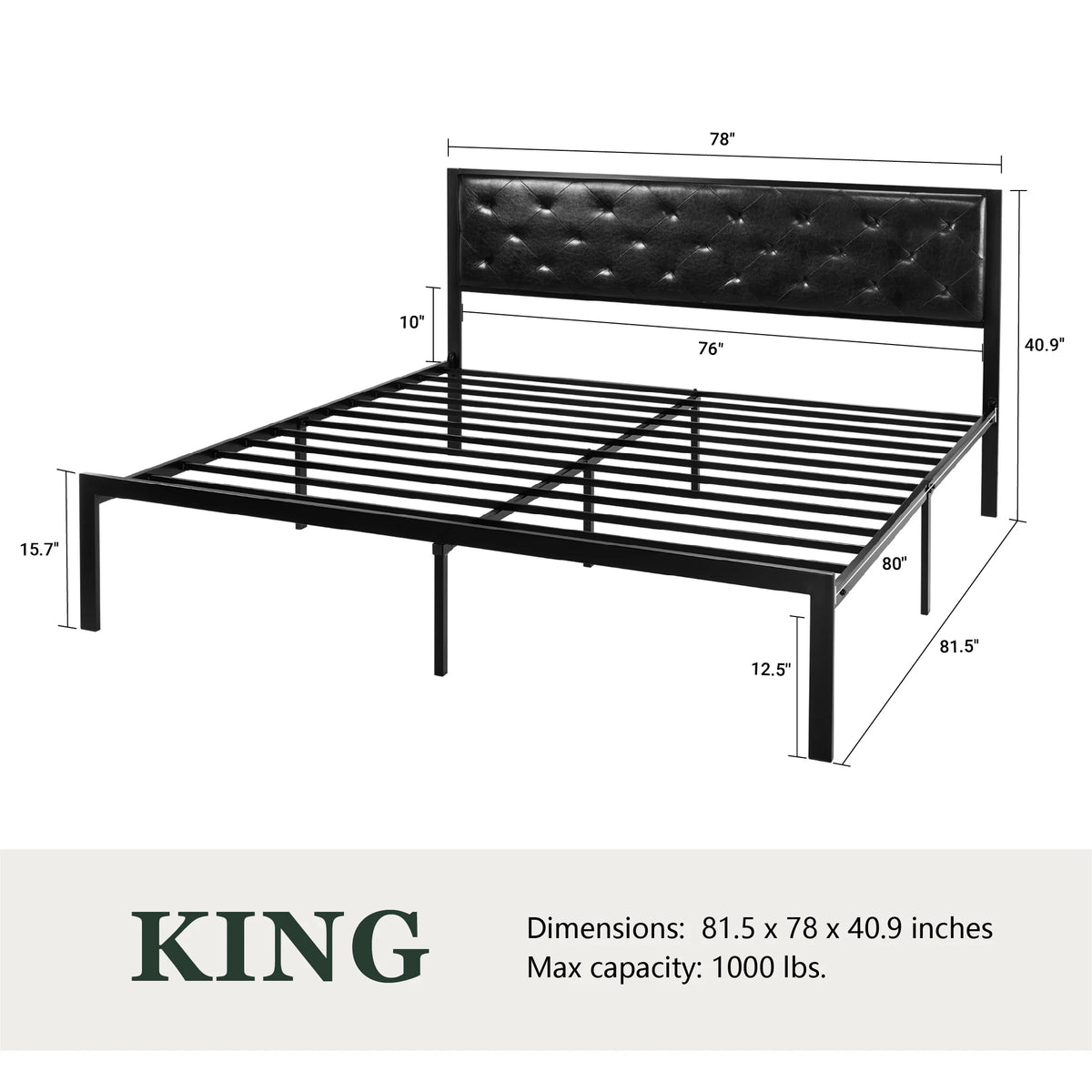 Amolife Twin Size Metal Bed Frame with Upholstered Headboard, Dark Gray