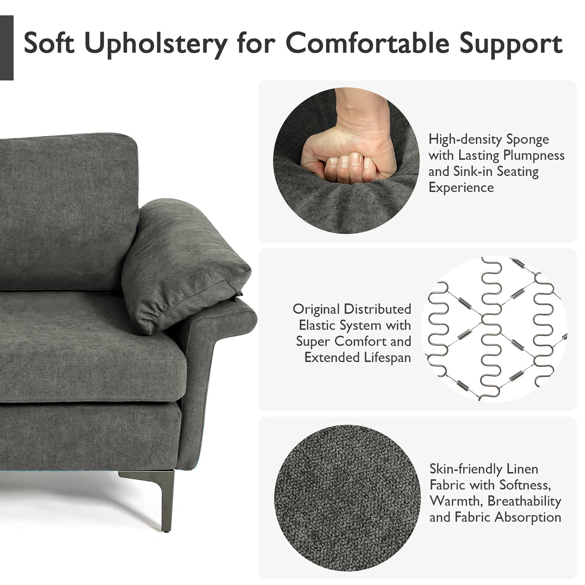 Costway Modern Linen Fabric Accent Armchair Upholstered Single Sofa w/ Metal Legs Grey