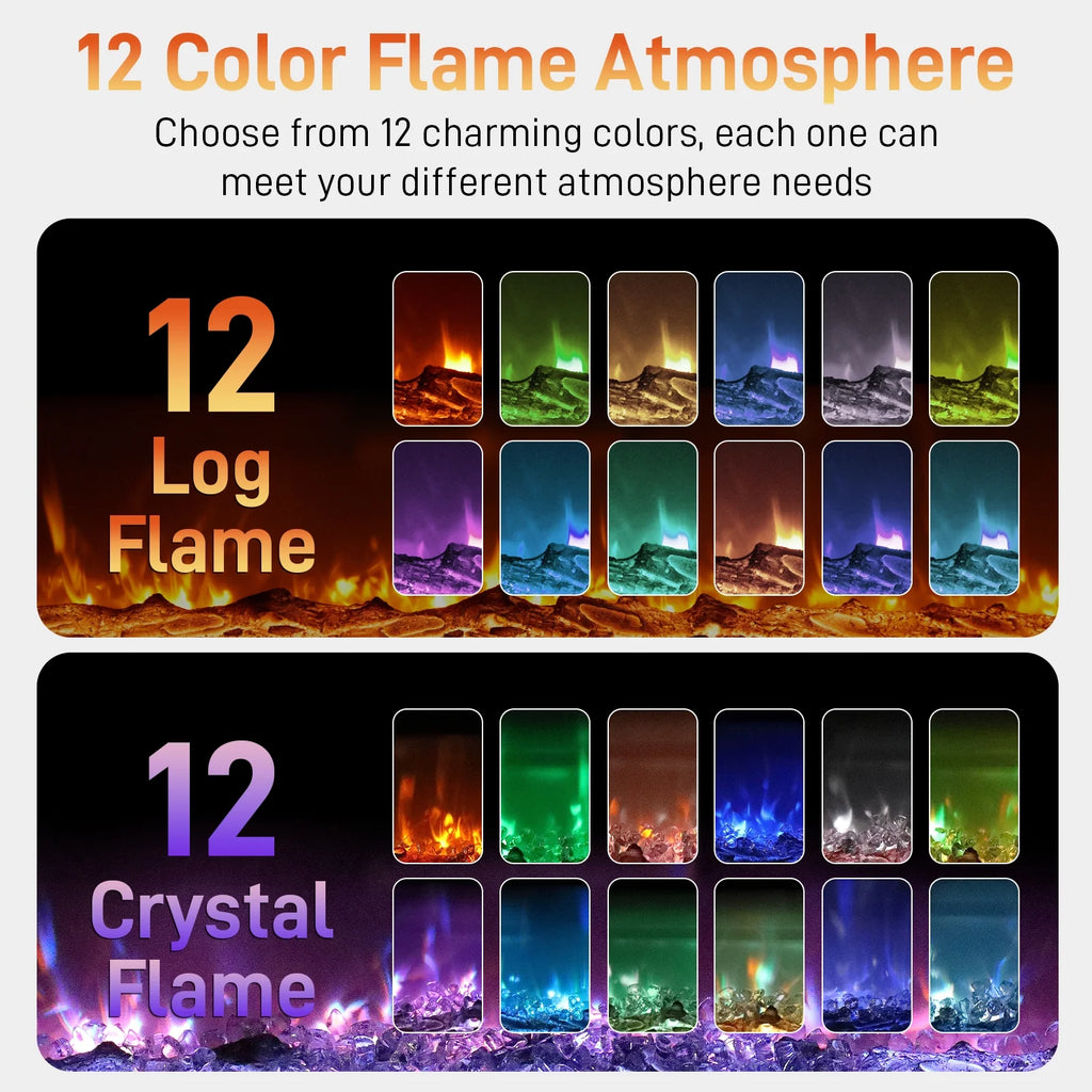 Ktaxon 30" Electric Fireplace, Freestanding/Inserts/Wall Mounted Fireplace Heater with Remote Control, 12 Adjustable Flame Colors, Log & Crystal, 8H Timer for Living Room, Bedroom