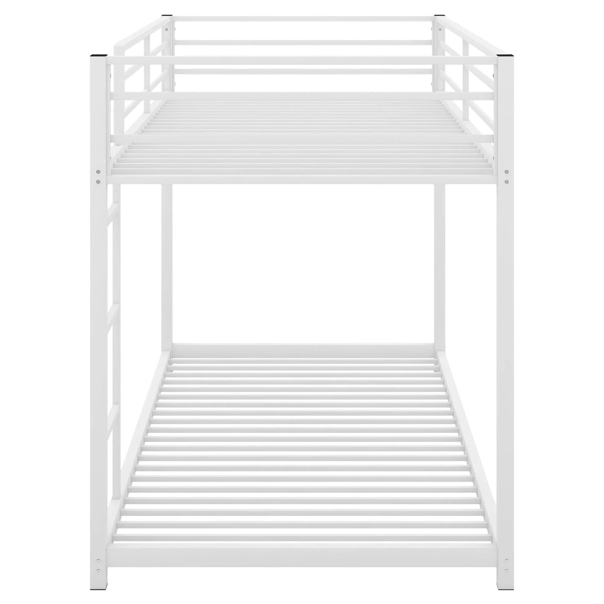 Twin Over Twin Metal Bunk Bed, Low Twin Bunk Bed With Safety Guardrail and Ladder,No Box Spring Needed,Steel Bunk Bed Platform Suitable for Girls Boys Teens, White