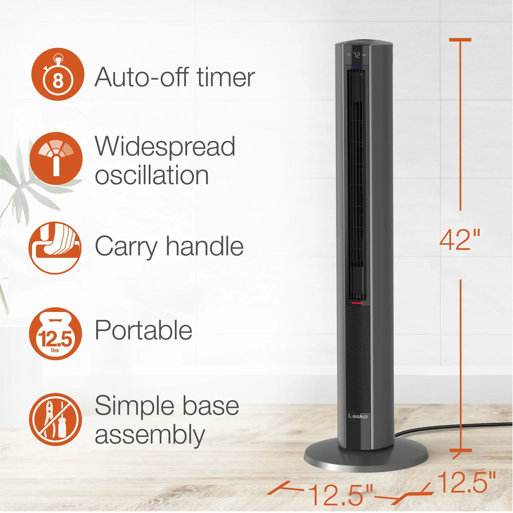 Lasko 42" 1500W All Season Tower Fan & Space Heater with Timer and Remote, White, FH500