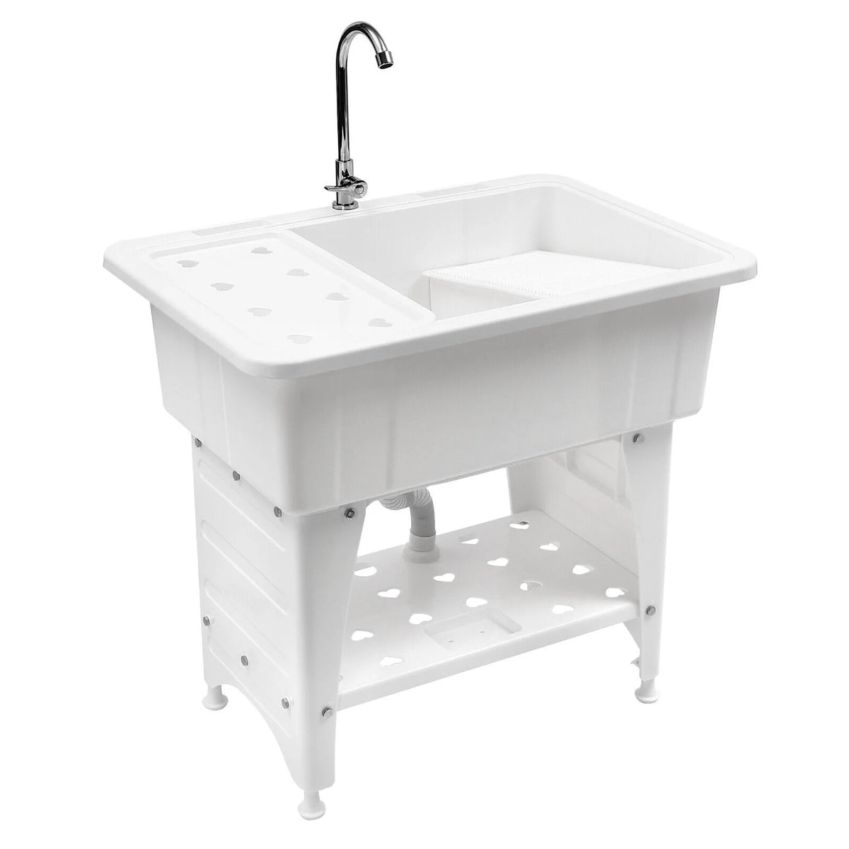 Laundry Sink Freestanding Plastic Indoor and Outdoor Utility Sink with Washboard