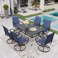 Sophia & William 7 Piece Outdoor Patio Dining Set Highback Textilene Chairs and Metal Table Furniture Set for 6, Blue
