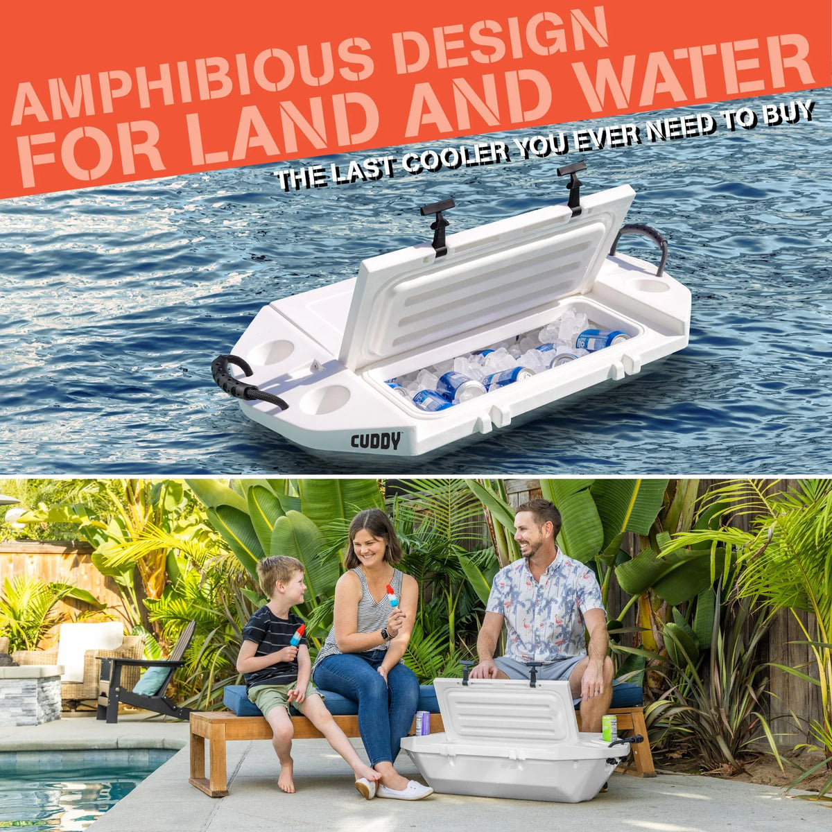 Cuddy Floating Cooler and Dry Storage Vessel - 40QT - Amphibious Hard Shell Design, Navy