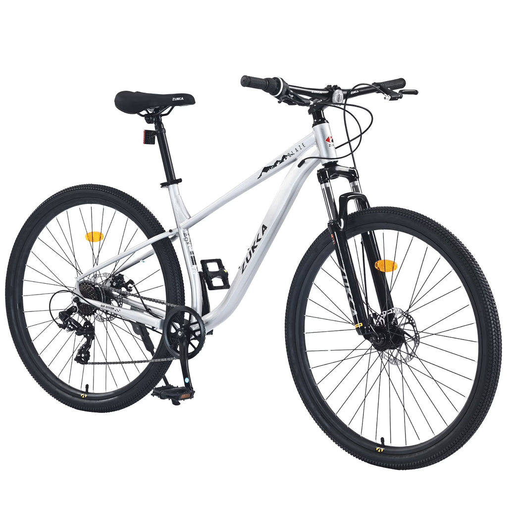 29" Mountain Bike 8 Speed Steel Frame City Bicycle with Front Suspension for Men Women, Gray