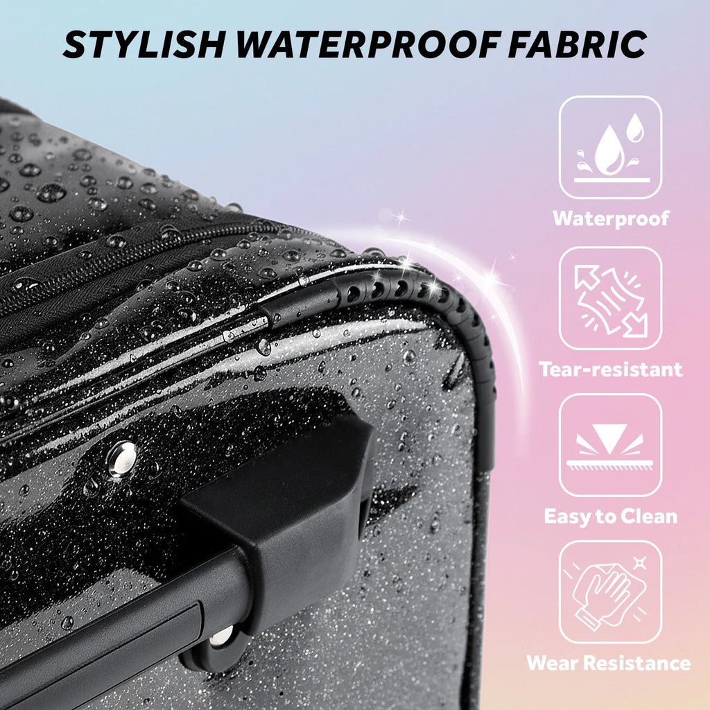 Dance Bag with Garment Rack,23"Glitter Rolling Dance Competition Bag with Organizer Bag, Collapsible Dance Travel Bag Suitcase for Dancers Performer Artist,Pink