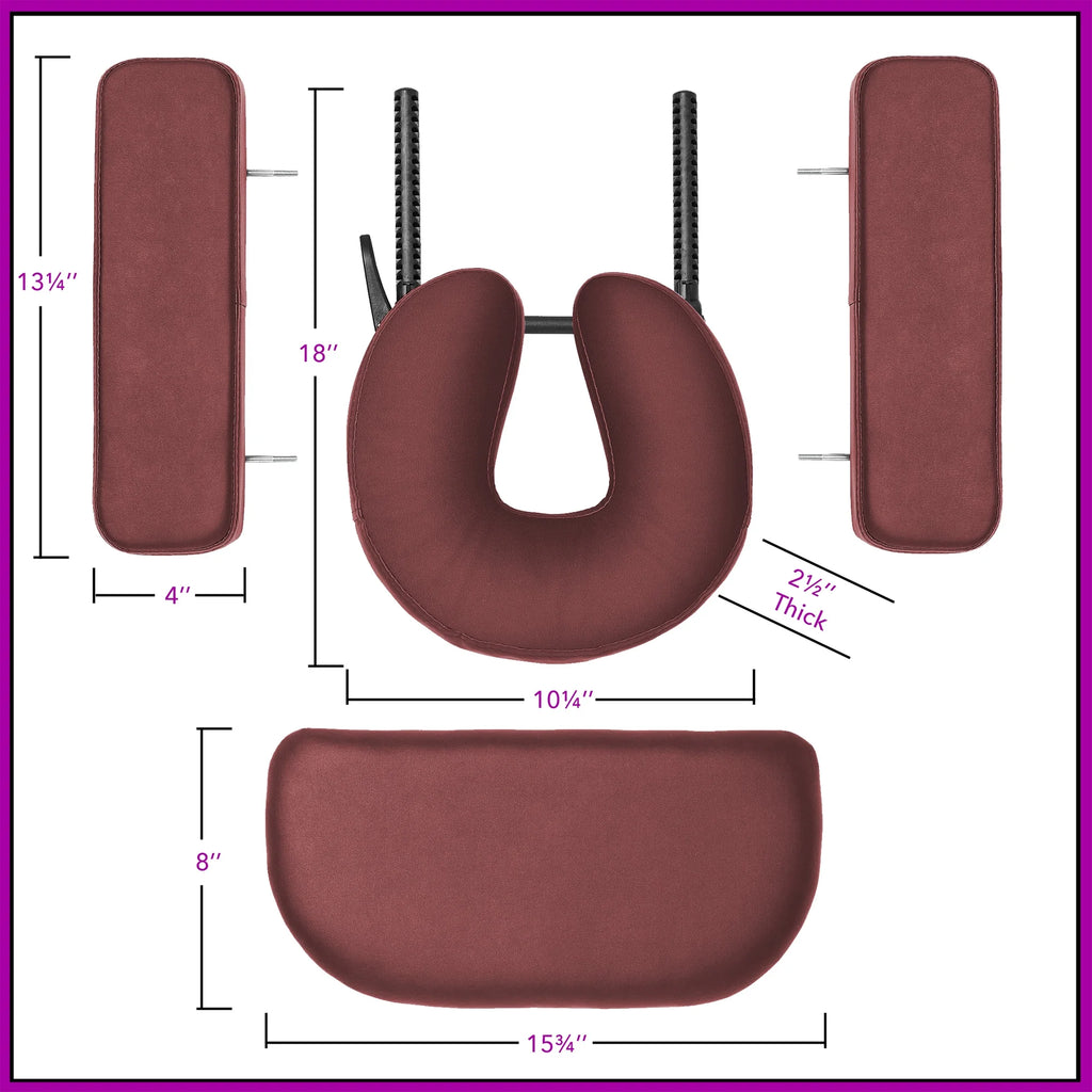 Saloniture Professional Portable Lightweight Bi-Fold Memory Foam Massage Table with Reiki Panels  - Includes Headrest, Face Cradle, Armrests and Carrying Case - Burgundy