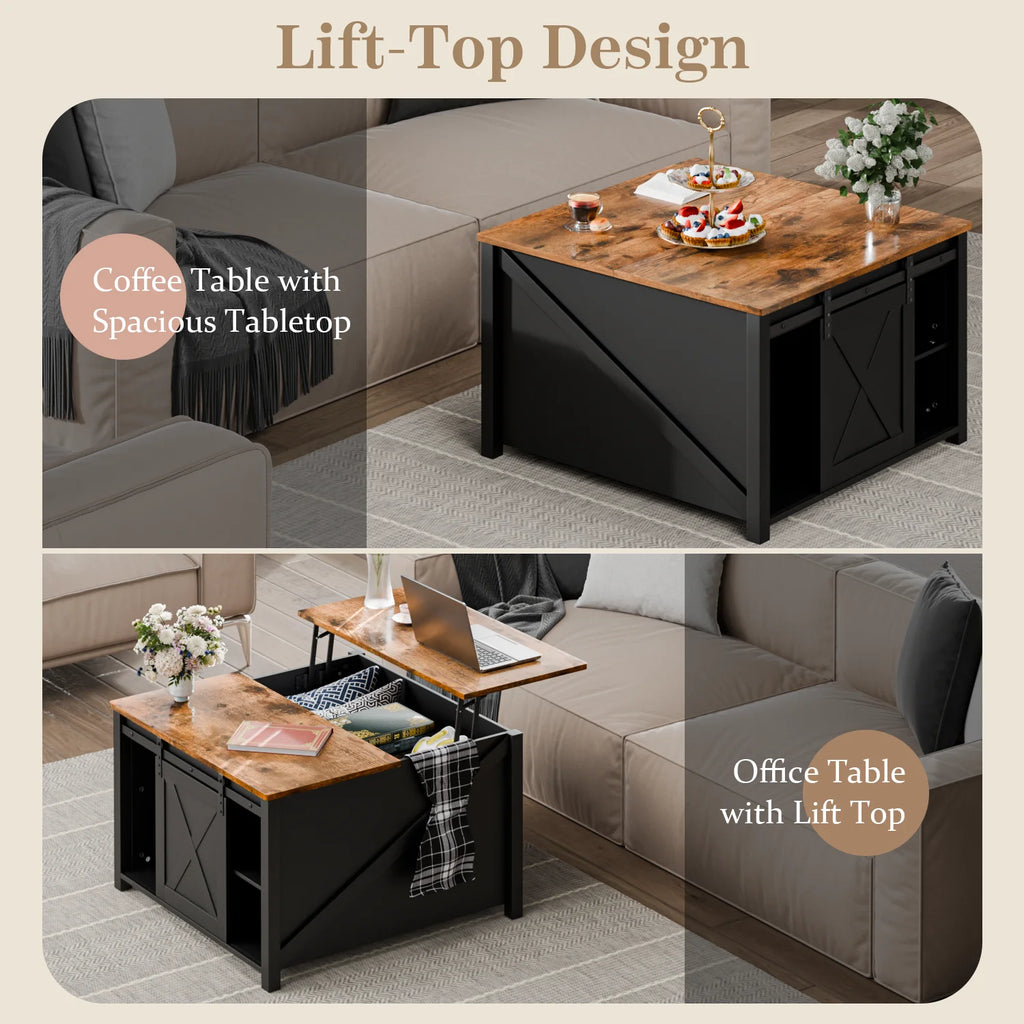 Waleaf Wooden Coffee Table, Lift Top Coffee Table with Large Hidden Storage Shelf for Living Room