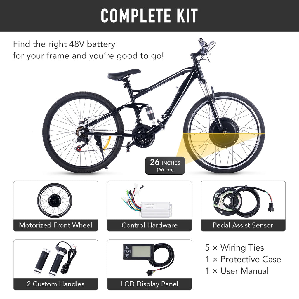 Viribus Electric Bike Conversion Kit 26" Rear Wheel 1000W Hub Motor LCD eBike DIY Set