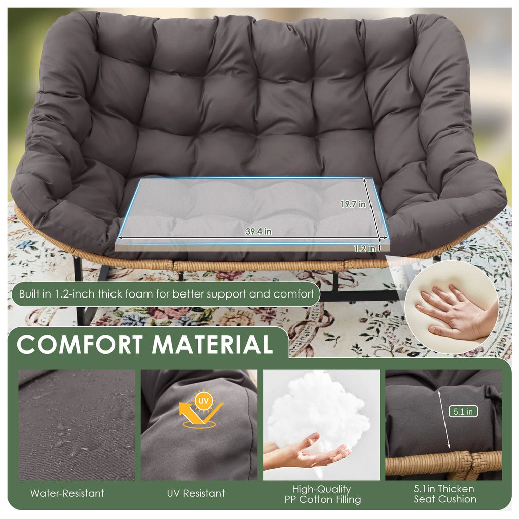 RADIATA Beige Double Outdoor Rocking Chair, 2 Person Patio Rocking Egg Chair with Thick Cushion