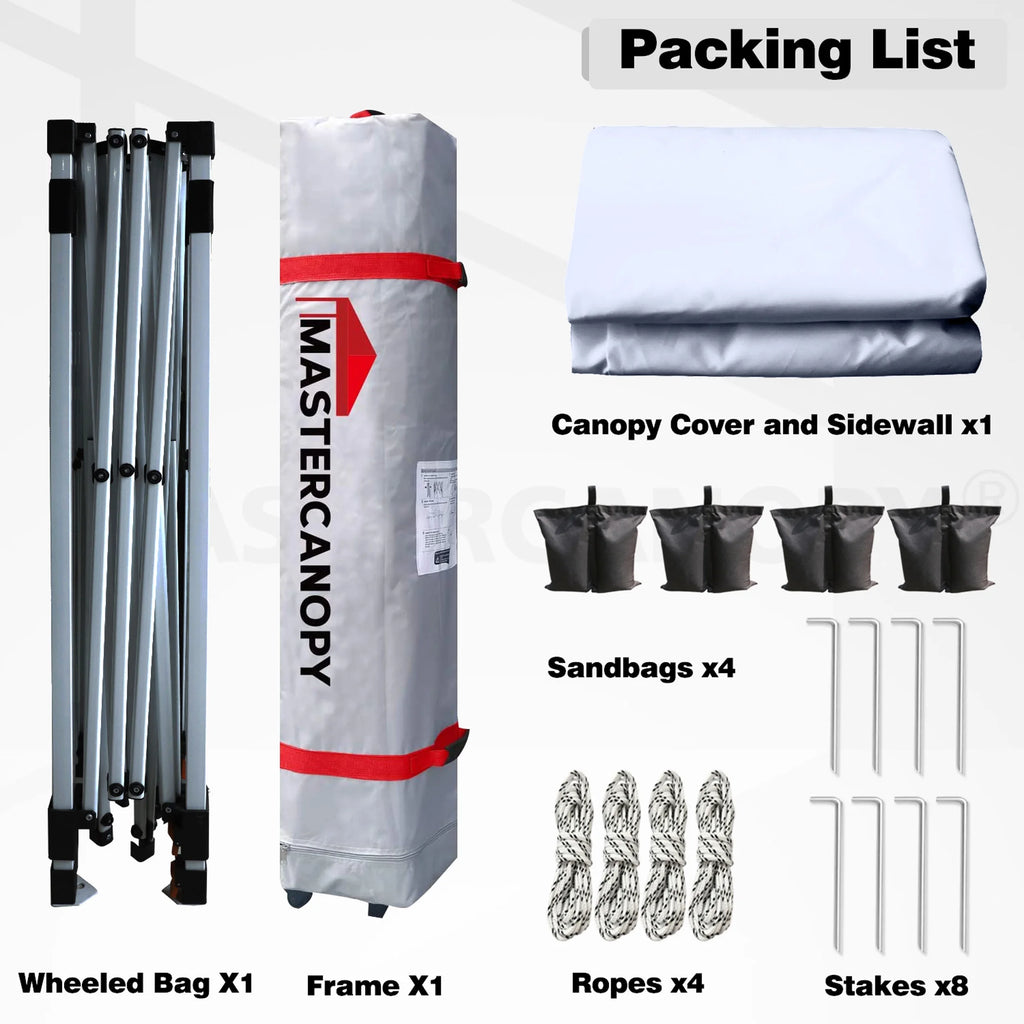 MASTERCANOPY 10' x 10' Easy Pop-up Canopy Tent Outdoor Shade Shelter with 1 Sidewall, White